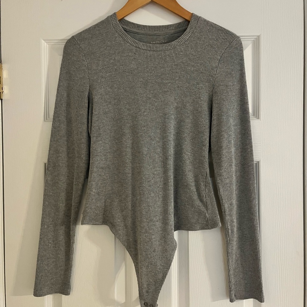 American Eagle Outfitters Gray Ribbed Bodysuit